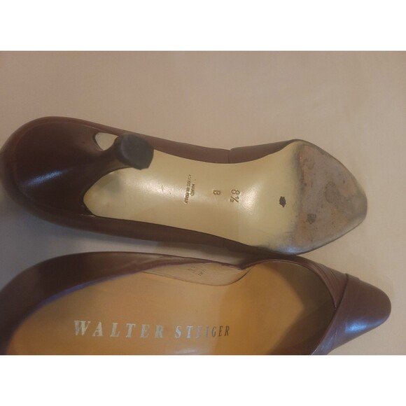 Vintage Walter Steiger Brown Leather Pumps 8.5 B Italy Kitten Heel Shoes - Picture 8 of 10